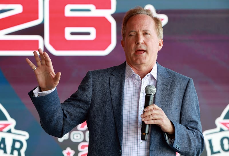 Texas Attorney General Ken Paxton campaigns as a Republican candidate for U.S. Senate at an event on February 28, 2026 in Fort Worth, Texas.