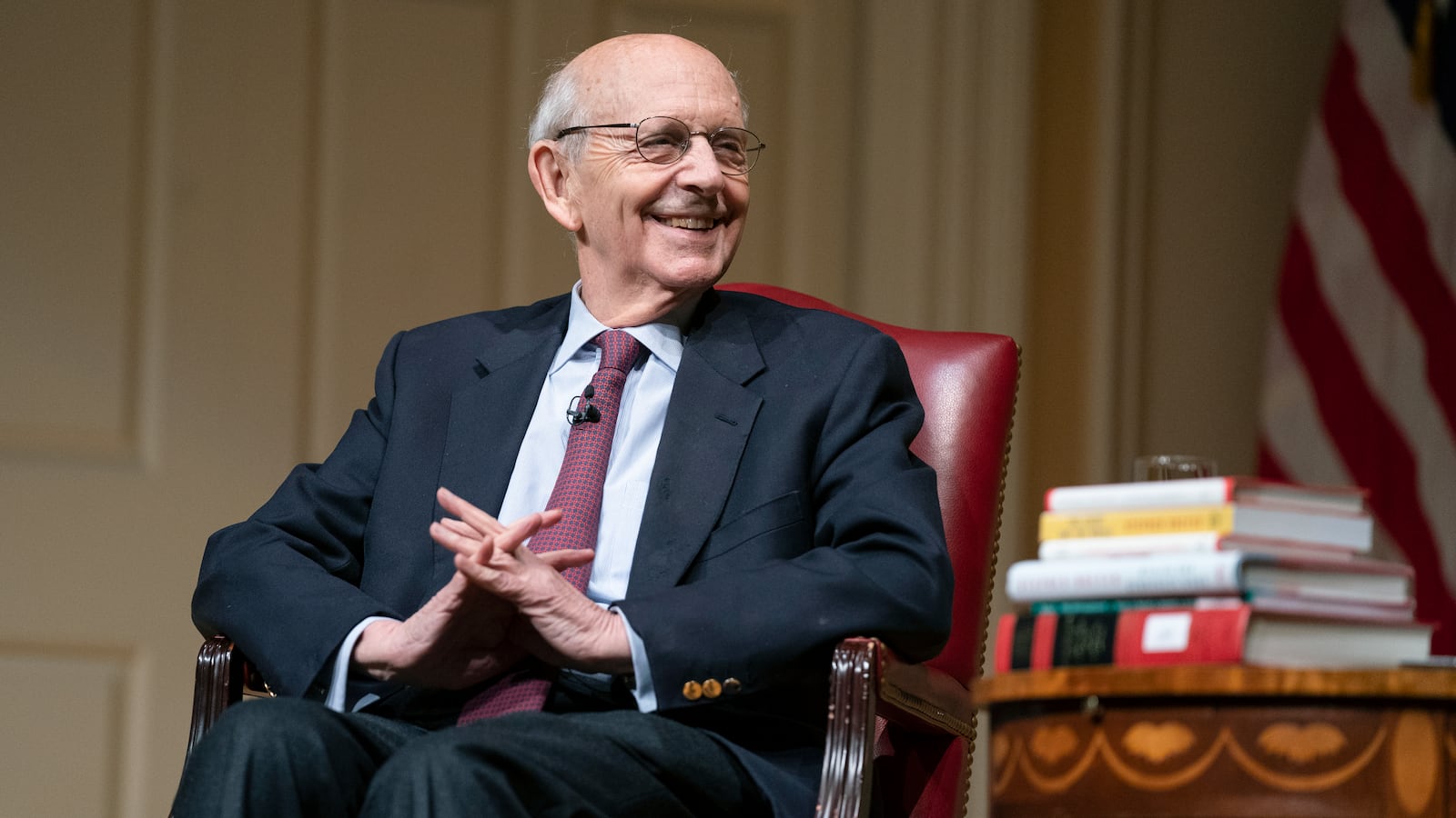 Supreme Court Justice Stephen Breyer smiles on February 17, 2022 in Washington, DC.