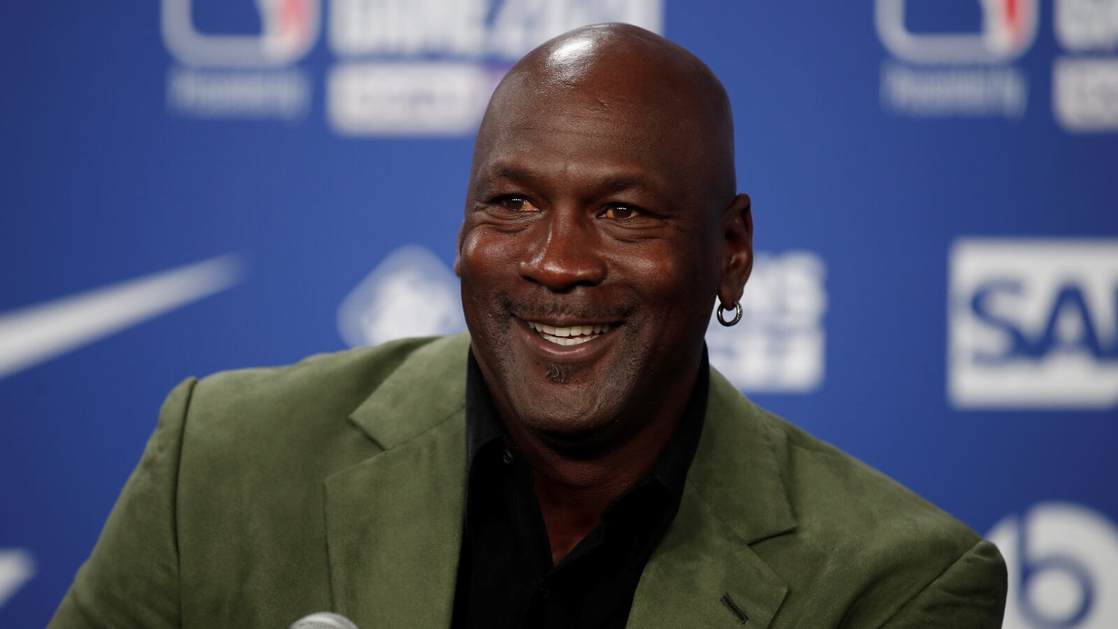 Charlotte Hornets owner Michael Jordan during a pre match press conference.