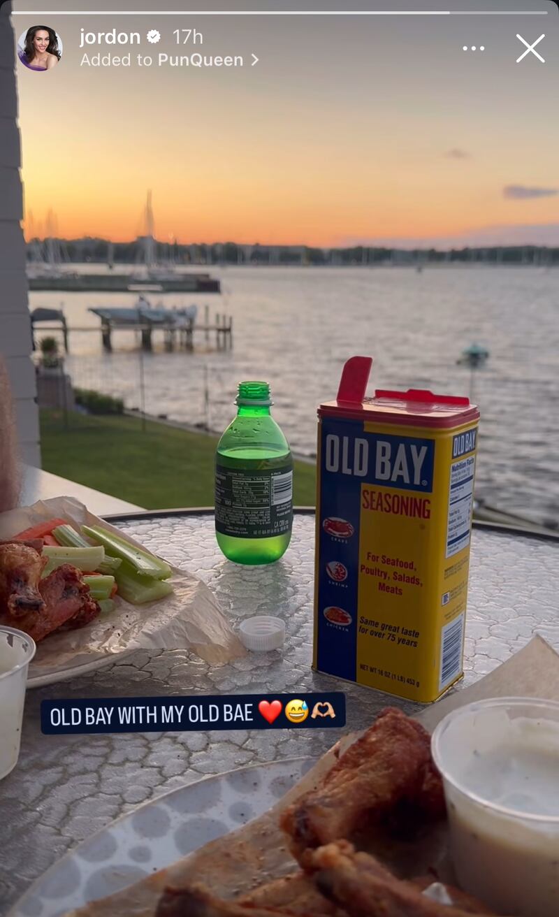 Jordon Hudson's Old Bay Instagram Story