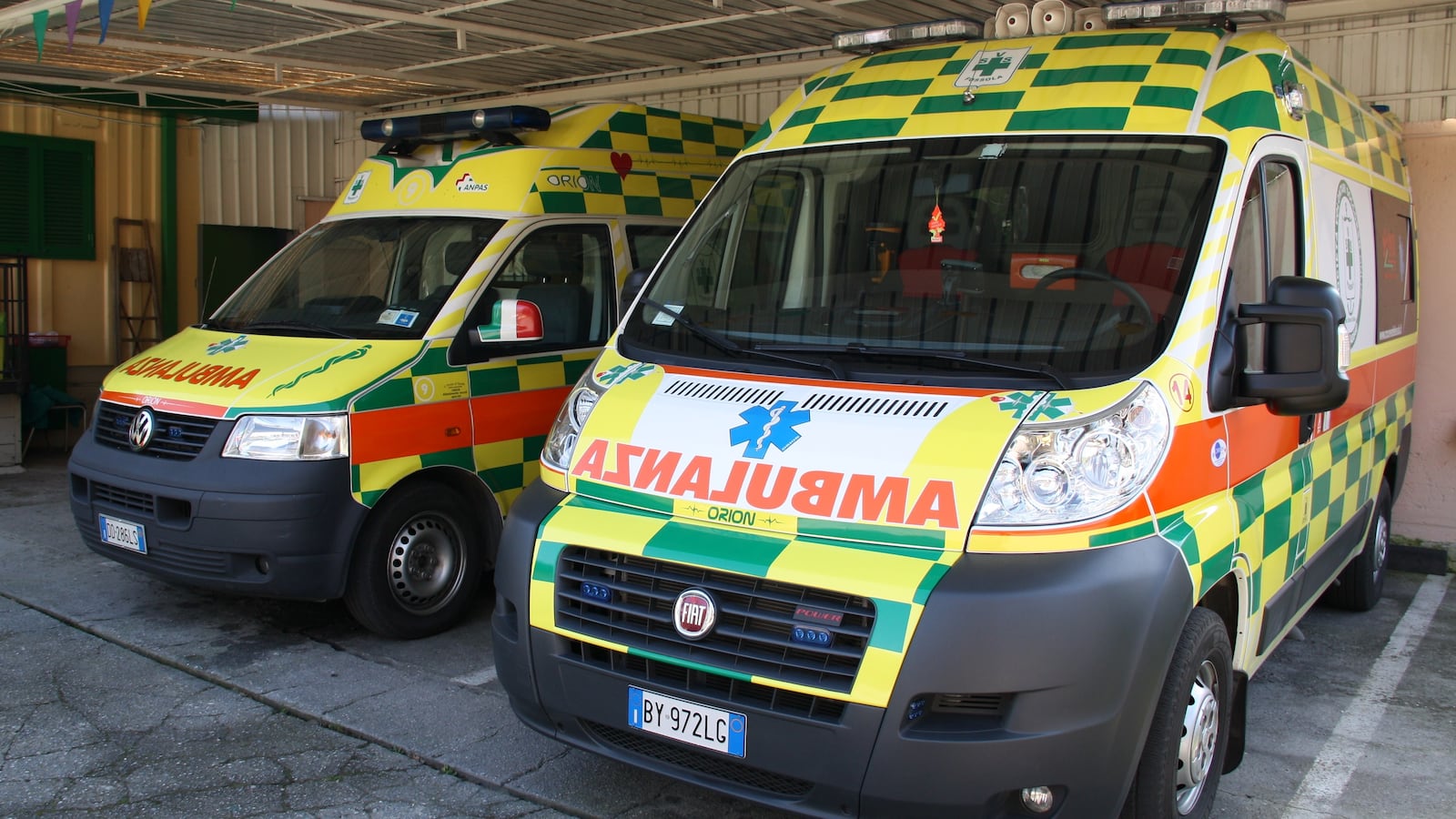 Ambulances parked in Italy.