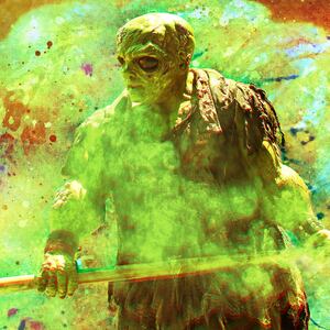 A photo illustration of Peter Dinklage as “Toxie” in the action in "The Toxic Avenger."