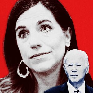 A photo illustration showing Nancy Mace and Joe Biden.