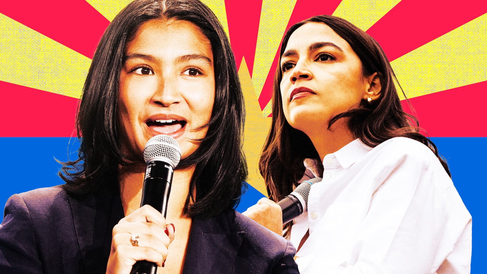 A photo illustration of Deja Foxx and Rep. Alexandria Ocasio-Cortez.