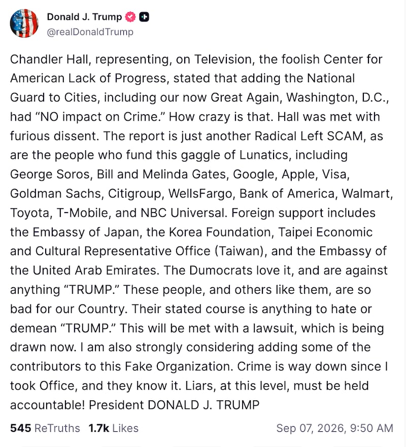 President Donald Trump’s 190-word screed on Labor Day.