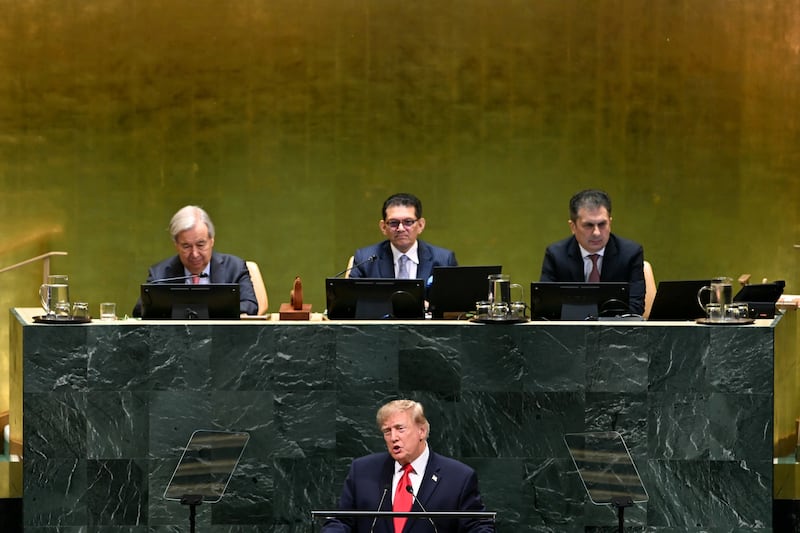 US President Donald Trump speaks during the 81st United Nations General Assembly at the United Nations Headquarters in New York City, US, September 22, 2026.     BRENDAN SMIALOWSKI/Pool via REUTERS