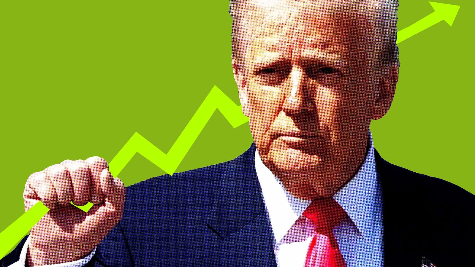 Donald Trump with an up arrow