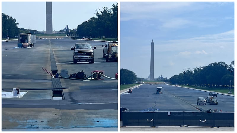 Scenes from the construction at the Reflecting Pool in Washington DC