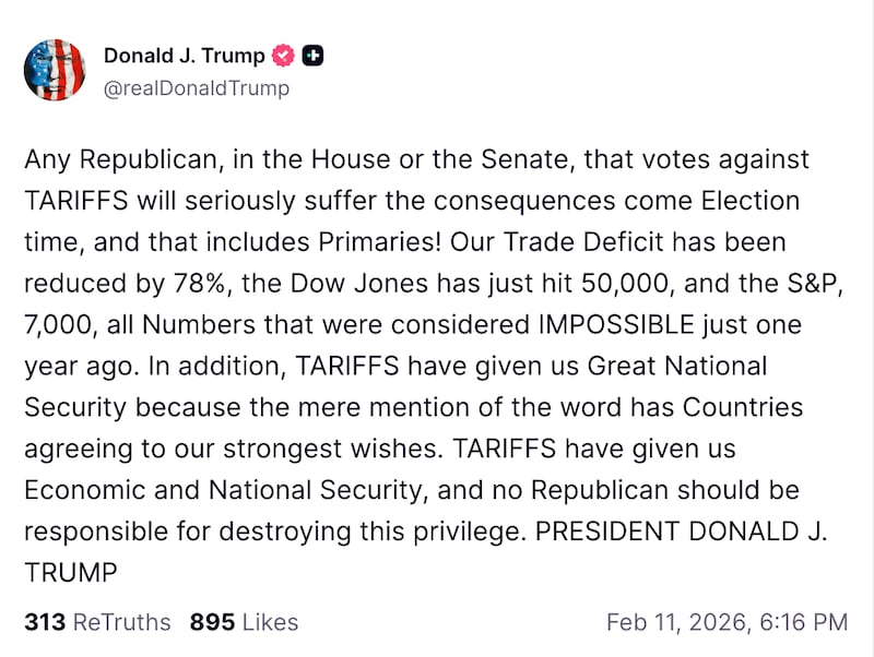 Trump threatened  GOP lawmakers who would dare to vote against his tariffs in a  Truth Social post on Wednesday.