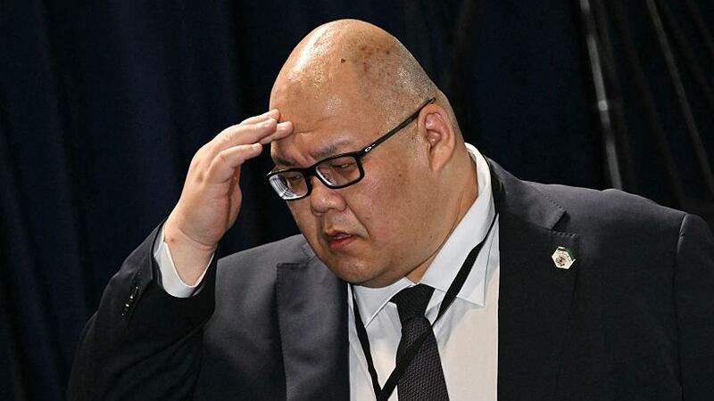 White House Communications Director Steven Cheung is seen during a US-Russia summit on Ukraine at Joint Base Elmendorf-Richardson in Anchorage, Alaska, on August 15, 2025.