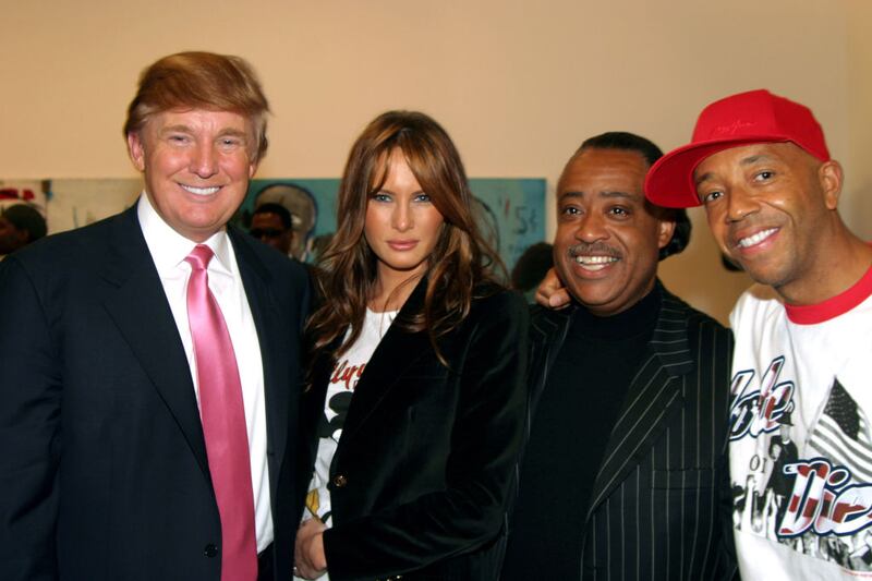 Donald Trump, Melania Knauss, Rev. Al Sharpton and Russell Simmons in 2004