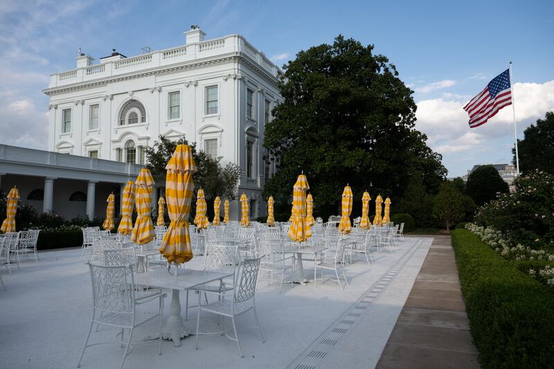 The newly paved Rose Garden patio at the White House