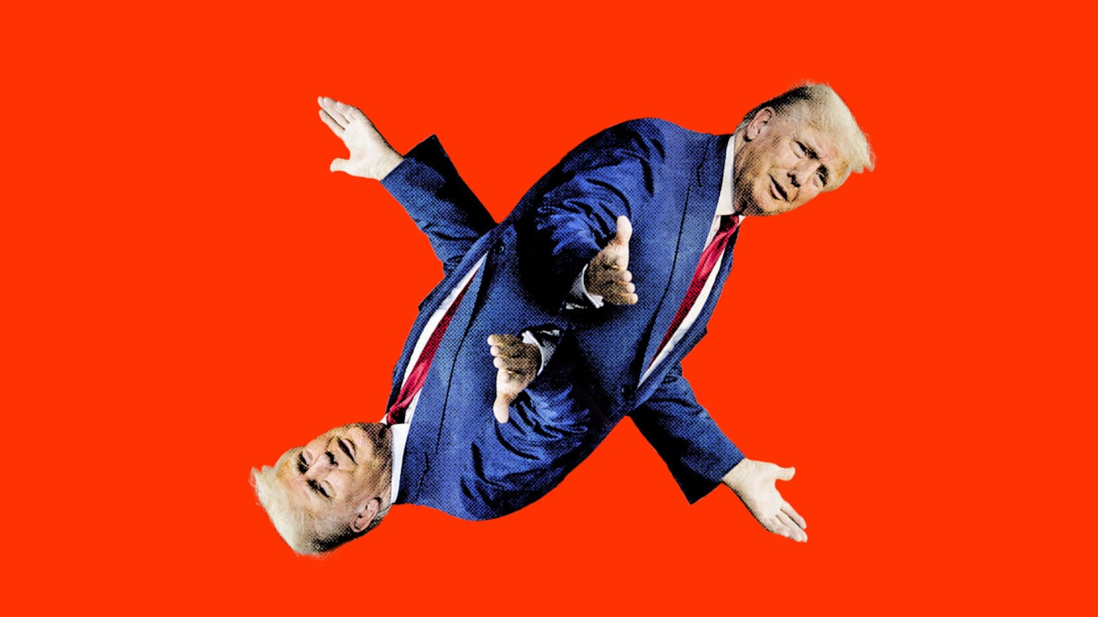 A photo illustration of Donald Trump with his arms extended