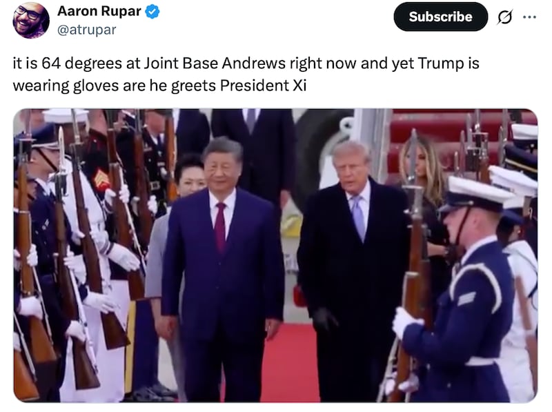 Aaron Rupar comments on Trump's gloves in 64 degree weather.