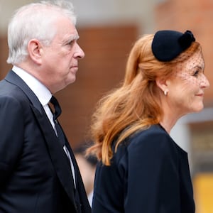Former Prince Andrew and  Sarah Ferguson, Duchess of York attend a funeral service at Westminster Cathedral on September 16, 2025 in London.