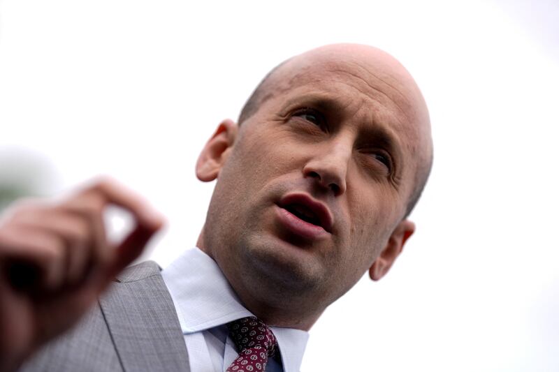 Close up of White House deputy chief of staff for policy Stephen Miller outside the White House in Washington.