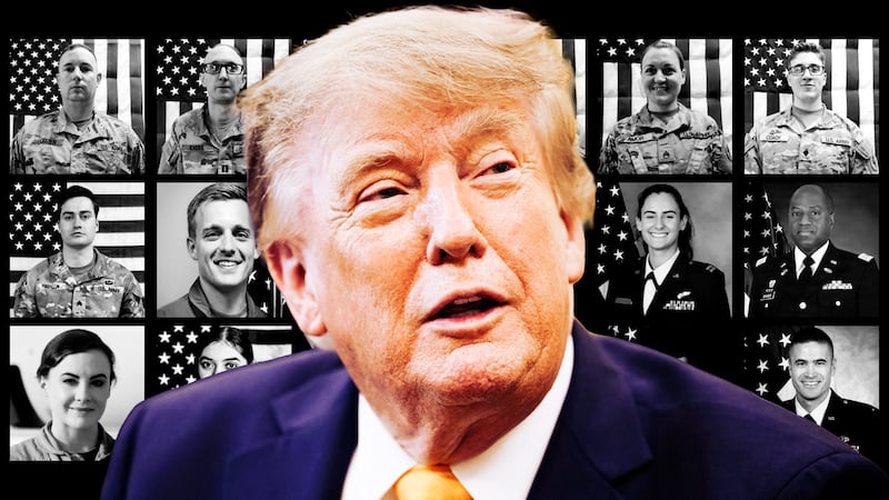 A photo composite of Donald Trump and US service members killed during the Iran war.