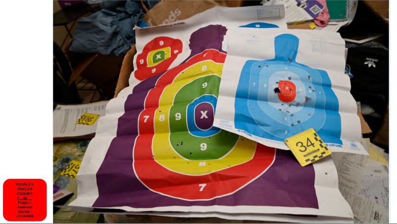 Rainbow-patterned gun targets found at Anderson Aldrich’s home