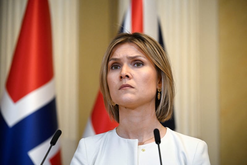 Kristrun Frostadottir, Prime Minister of Iceland, attends a press conference after Joint Expeditionary Force JEF Leaders' Summit in Helsinki, Finland on March 26, 2026.
