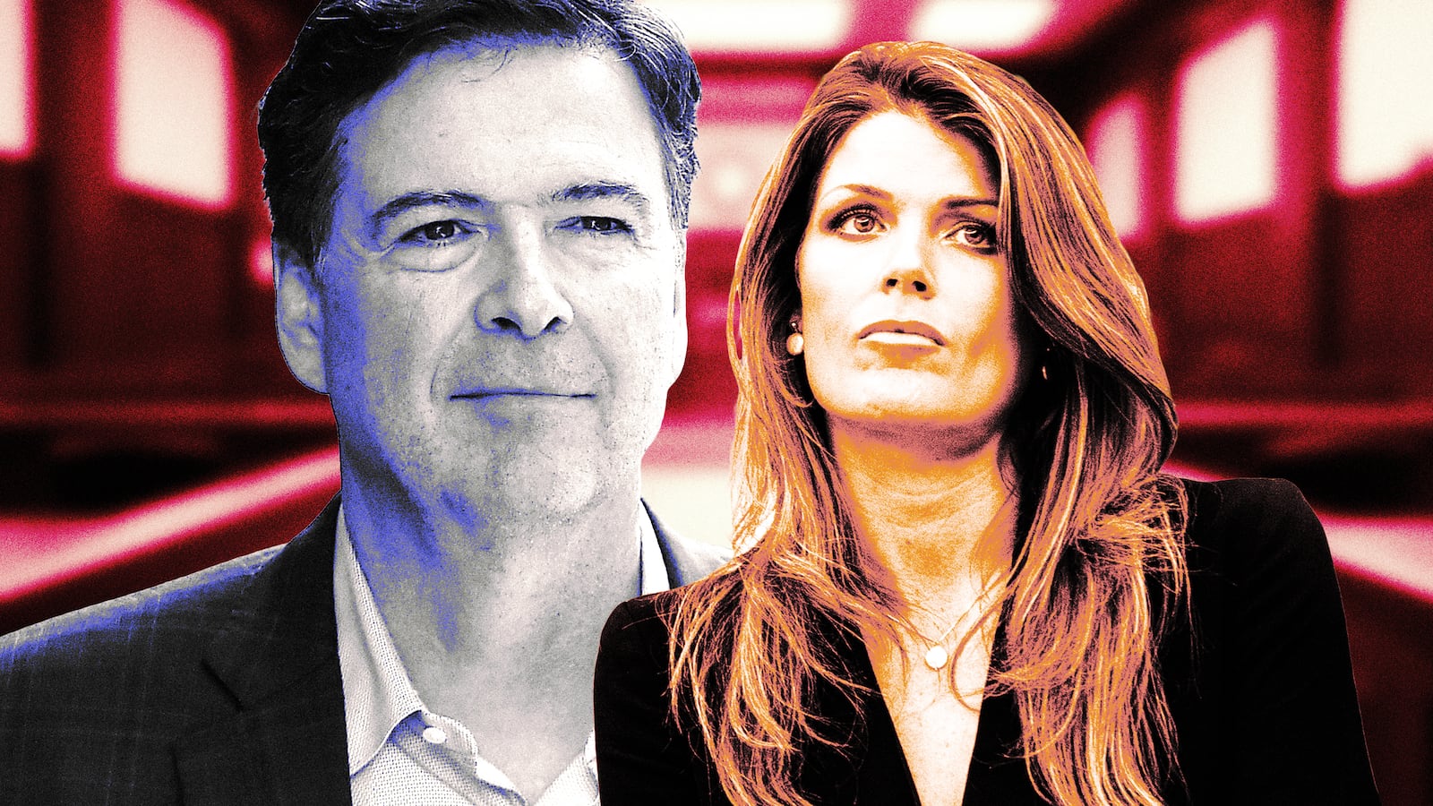 A photo illustration of James Comey and Lindsay Halligan.