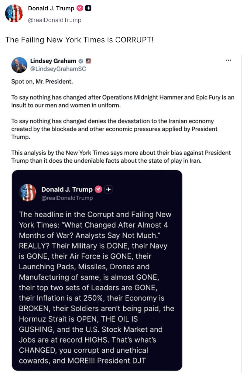 Donald Trump shares Lindsey Graham's fawning post.