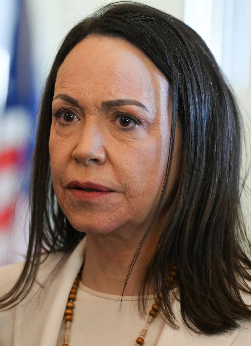 Venezuelan opposition leader Maria Corina Machado looks on as she meets U.S. senators after her meeting with U.S. President Donald Trump at the White House, on Capitol Hill in Washington, D.C., U.S., January 15, 2026. REUTERS/Annabelle Gordon