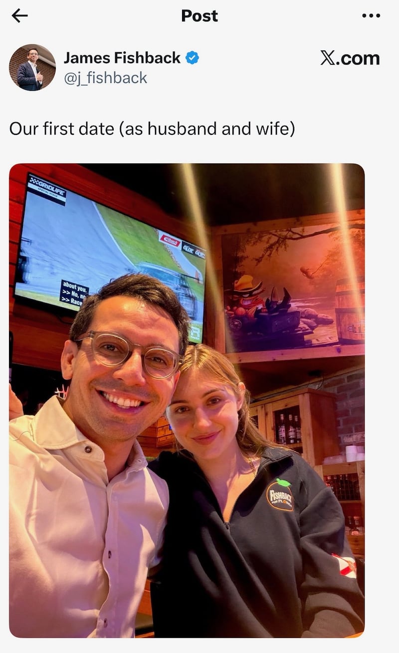 Fishback shared a photo of him and his now-wife on X.