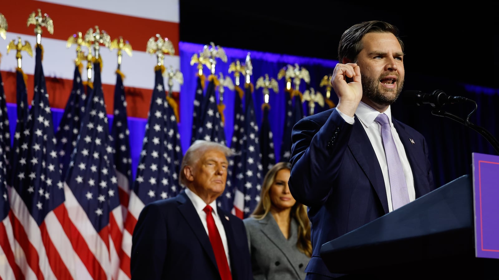 JD Vance speaks at Donald Trump's victory rally in Florida.