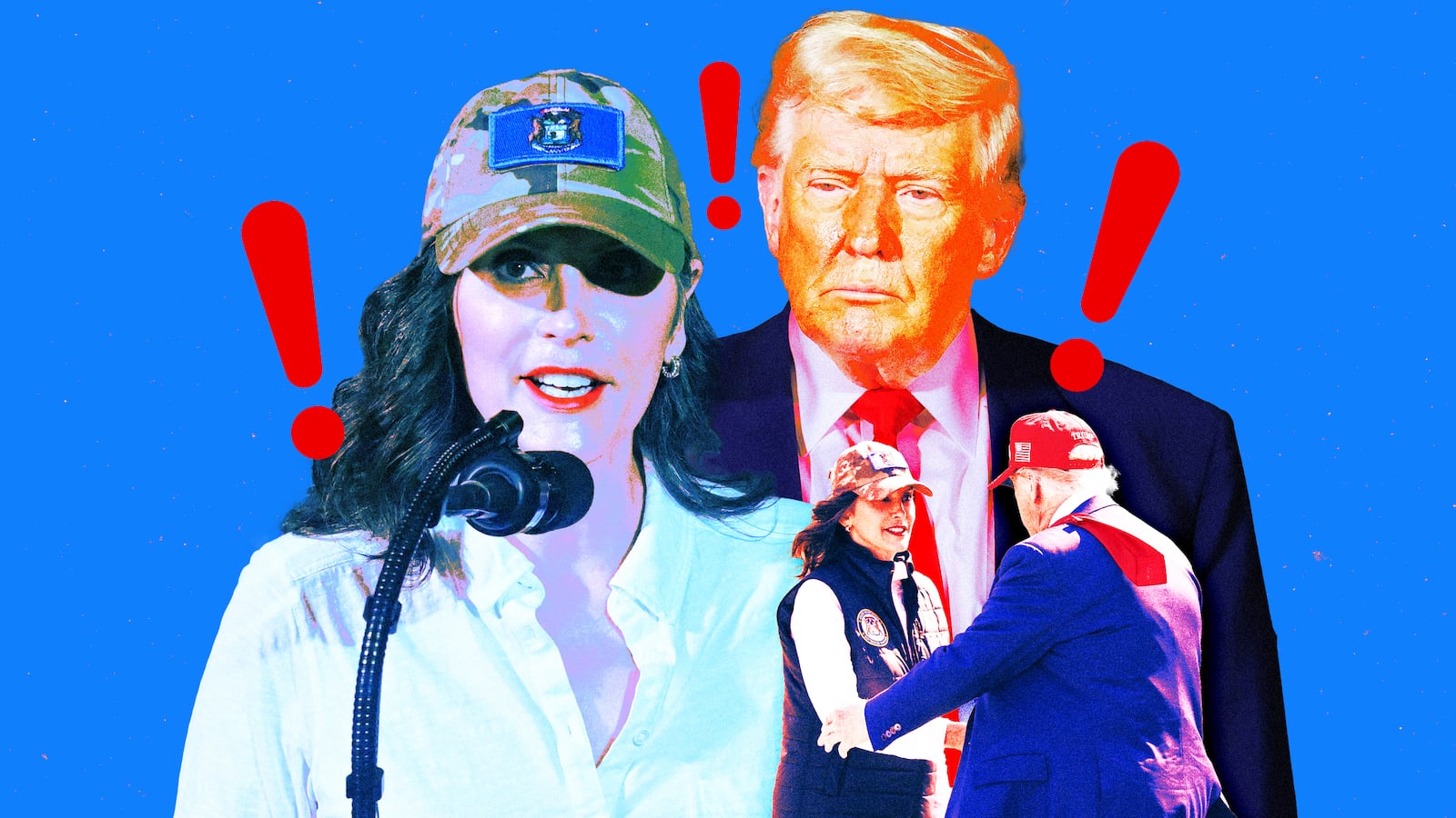 A photo illustration of Gretchen Whitmer and Donald Trump.