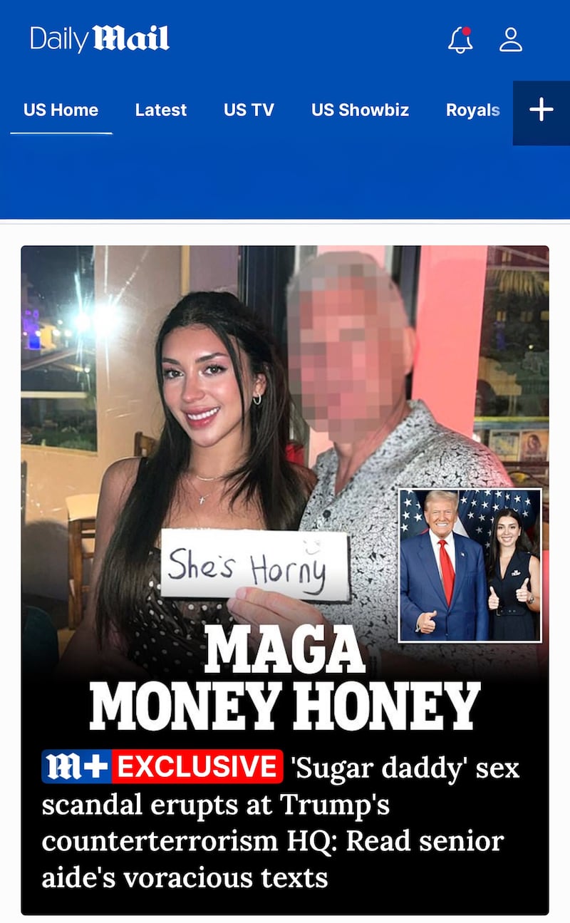 MAGA Money Honey. 'Sugar daddy' sec scandal erupts at Trump's counterterrorism HQ: Read senior aide's voracious texts