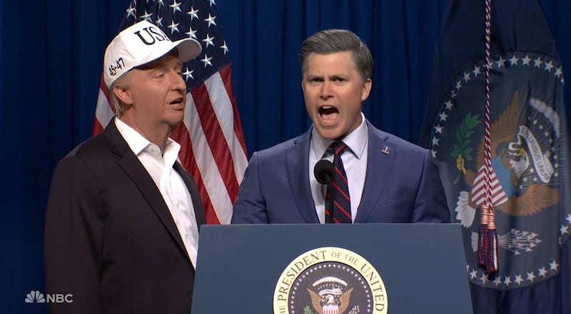 SNL, James Austin Johnson as Trump and Colin Jost as Pete Hegseth. (NBC)