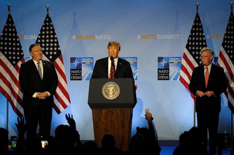 US president Donald Trump is seen during his press conference at the 2018 NATO Summit in Brussels, Belgium on July 12, 2018.