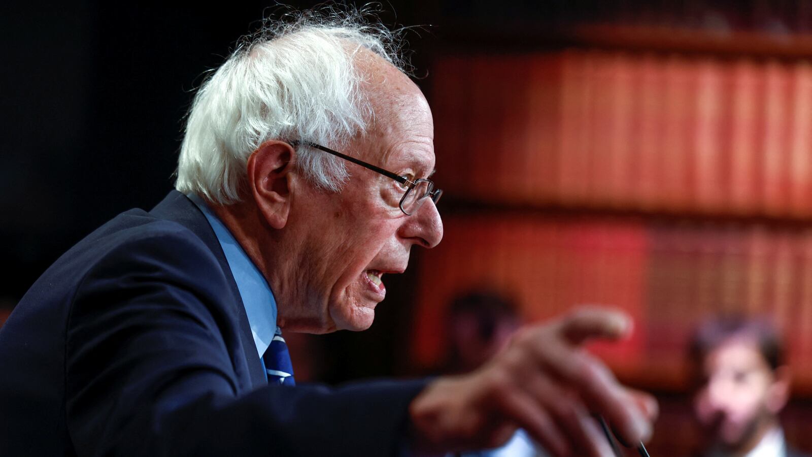U.S. Senator Bernie Sanders (I-VT) speaks at a press conference on Capitol Hill about 11 Senate Democrats who sent a letter to President Joe Biden urging him to invoke the 14th Amendment to avoid a debt default, in Washington, U.S., May 18, 2023.