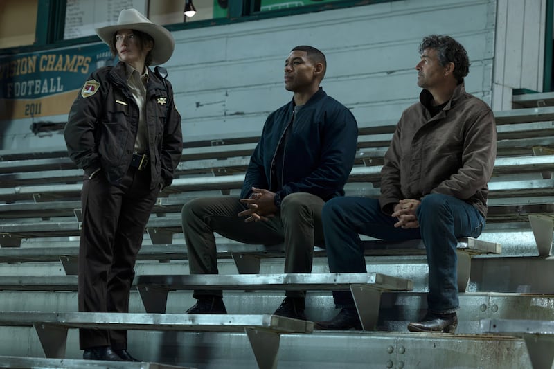 Kelly McDonald, Aaron Pierre and Kyle Chandler