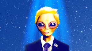 An alien dressed as Donald Trump