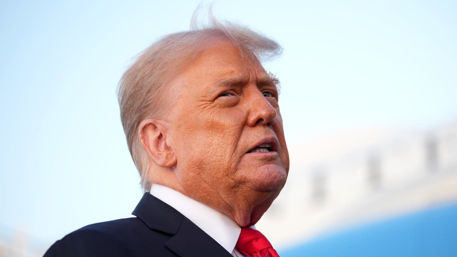 President Donald Trump speaks to reporters after stepping off Air Force One on September 7, 2025 at Joint Base Andrews, Maryland.