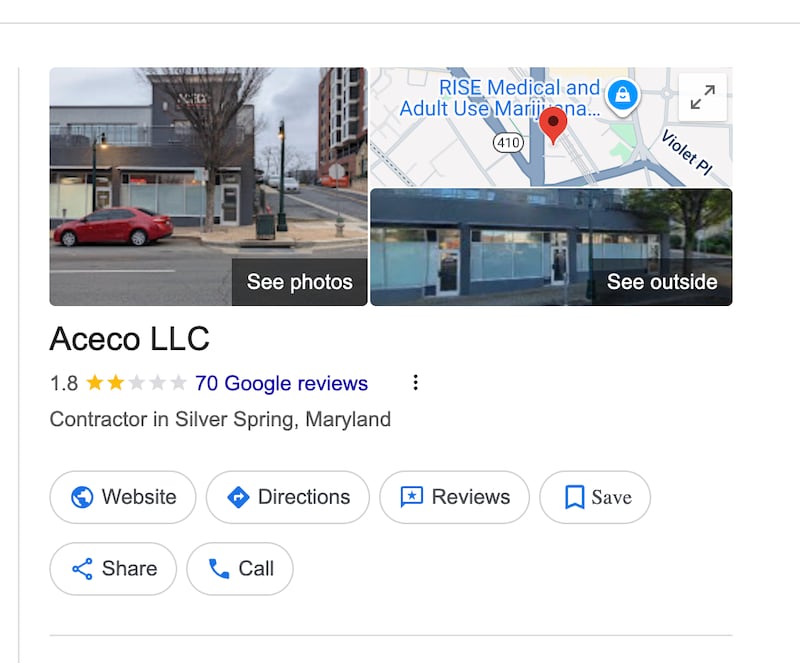 The former Google-rating of Aceco LLC, before it was revised.