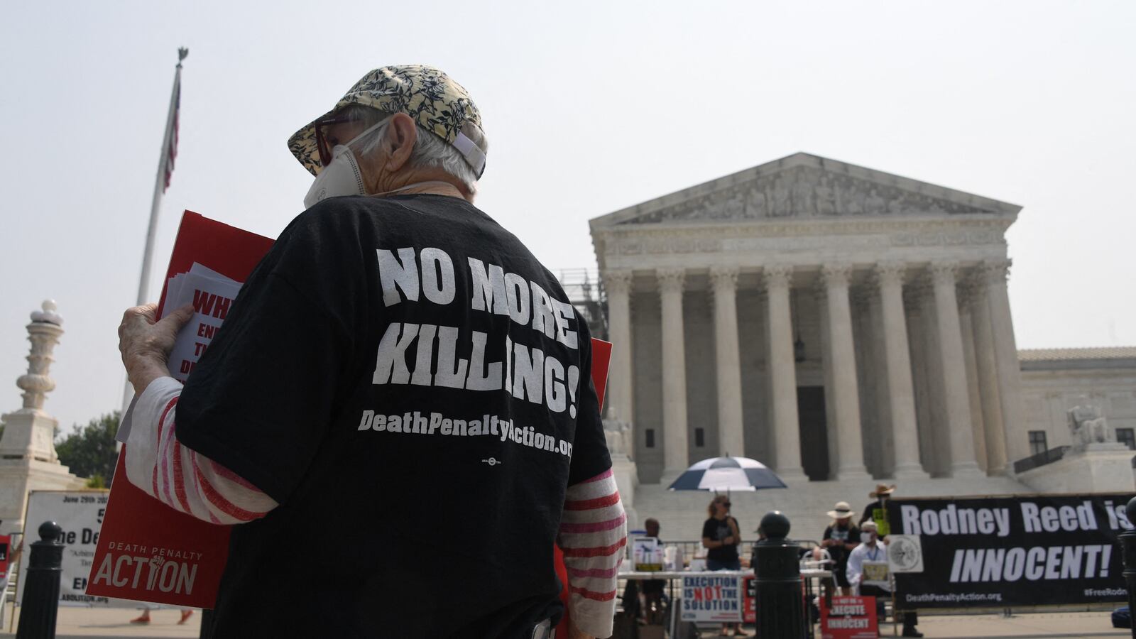 Death penalty protesters demonstrate outside the US Supreme Court in Washington, DC, on June 29, 2023.