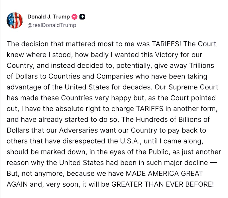Donald Trump's Truth Social post.