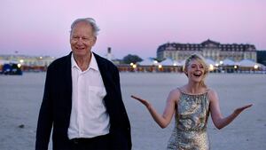 Stellan Skarsgård and Elle Fanning in Sentimental Value.
