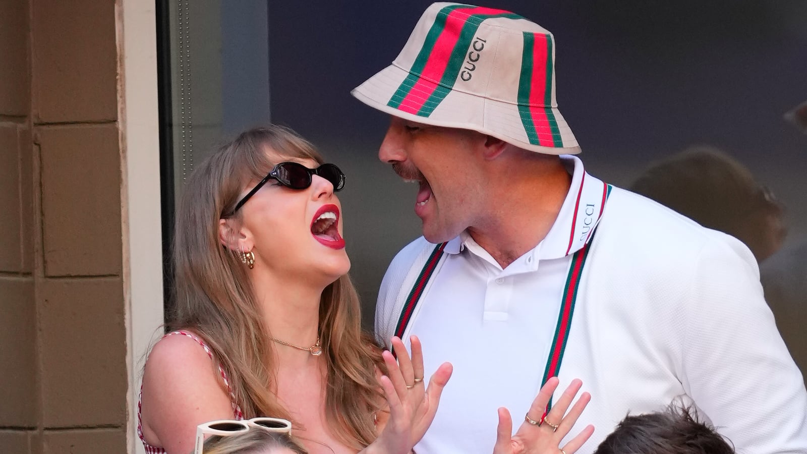 Taylor Swift and Travis Kelce are seen at the Men's Final between Fritz and Sinner at the 2024 US Open Tennis Championships on September 08, 2024