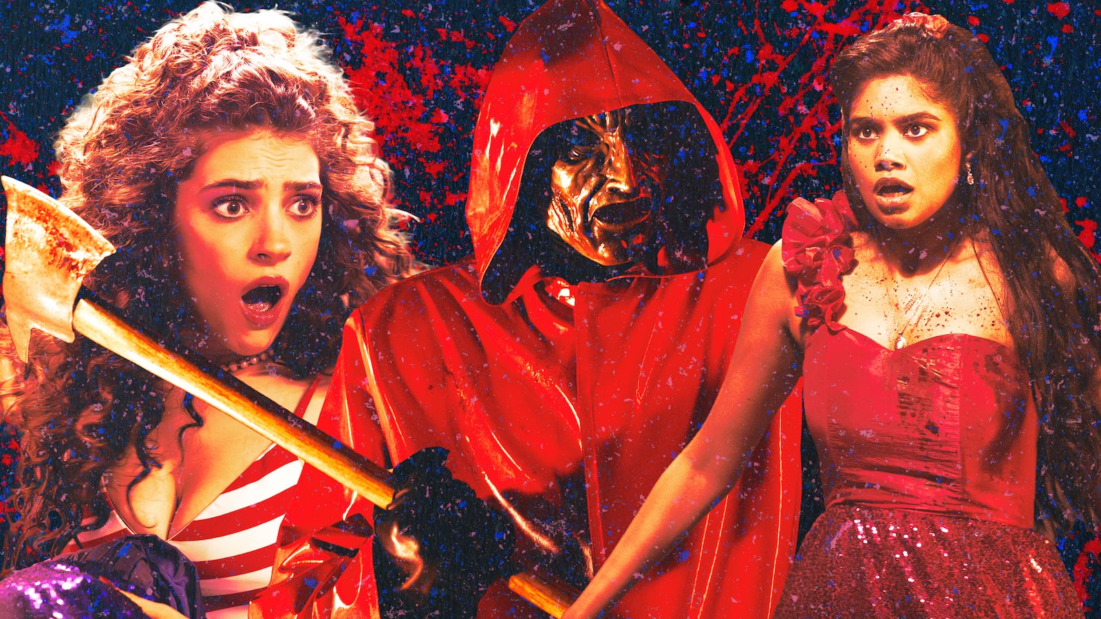 A photo illustration of Ella Rubin and Rebecca Ablack in Fear Street: Prom Queen.