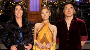 Cher, host Ariana Grande, and Bowen Yang