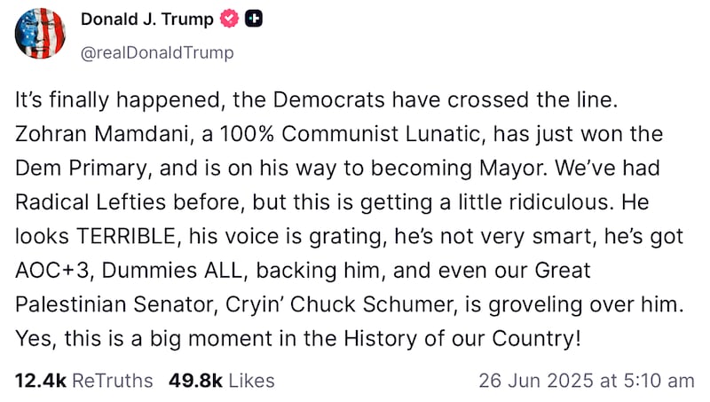 Trump slams Zohran Mamdani as a "Communist Lunatic" in June last year.