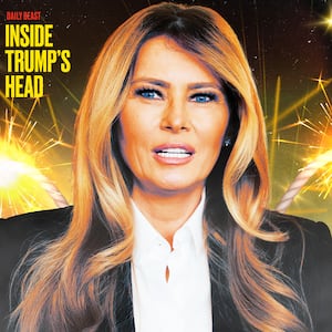 A photo illo illustration of Melania Trump for Inside Trump's Head podcast.