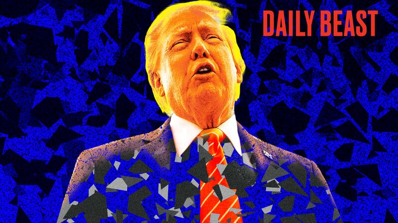 A photo illo illustration of Donald Trump breaking into pieces for the Daily Beast podcast.