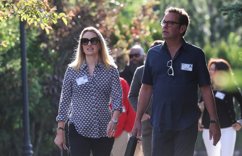 James Murdoch and his wife Kathryn Hufschmid in 2022. They are both investors in The Bulwark, which was founded by never-Trump Republicans.