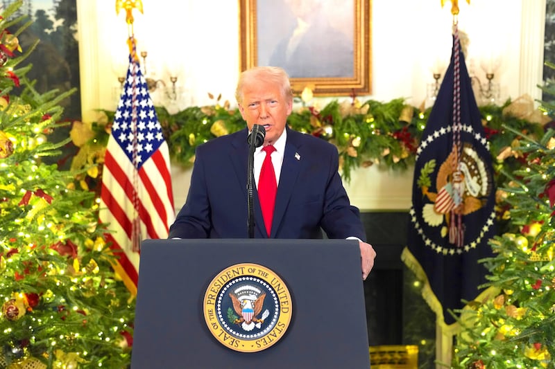 President Donald Trump delivers an address to the Nation from the Diplomatic Reception Room.