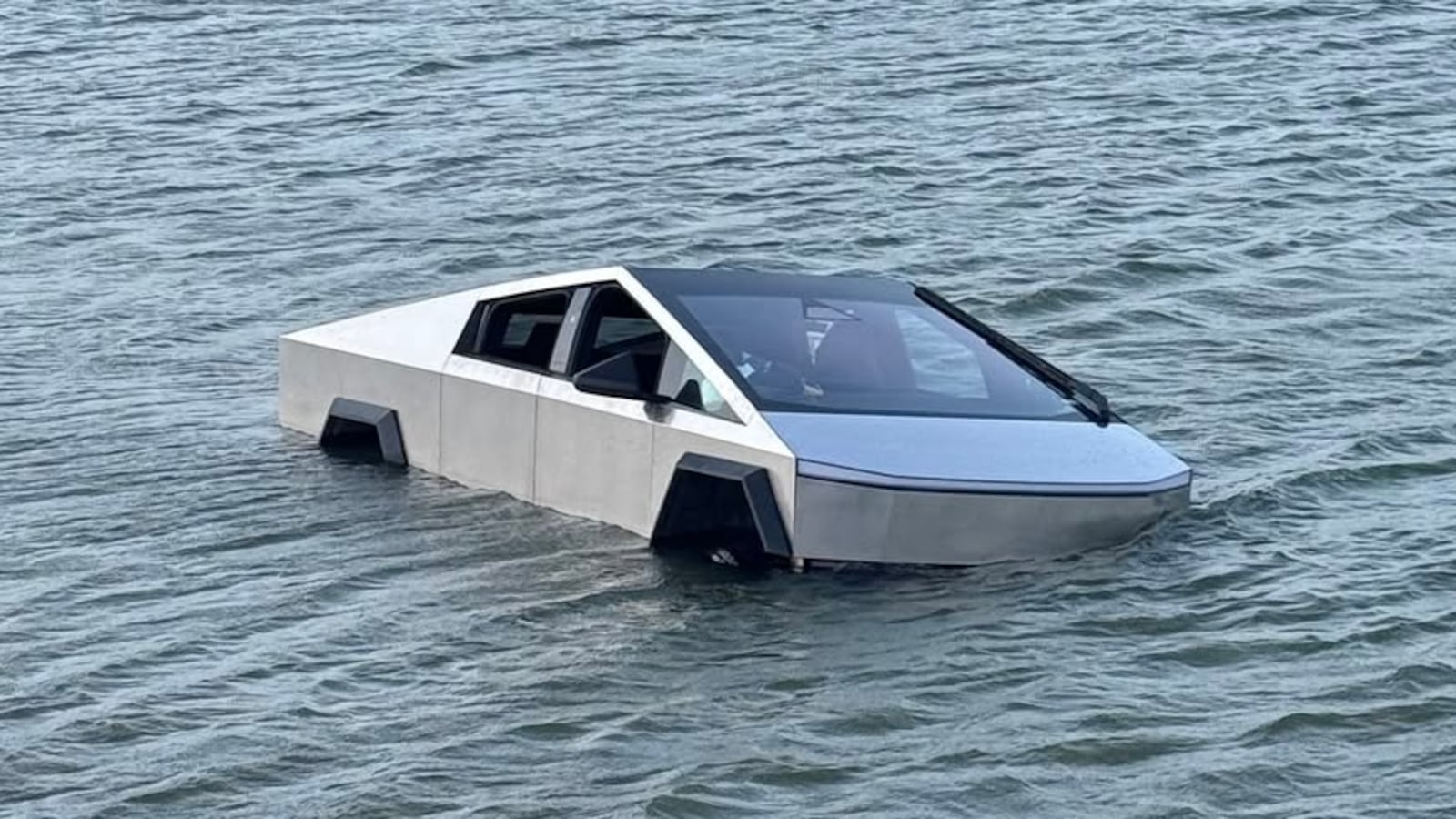 Cybertruck floating in lake