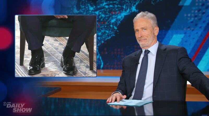 The Daily Show, Jon Stewart reacting to a Daily Beast clip discussing Trump's bloated ankles.